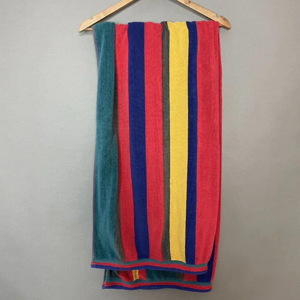 Vintage 90s Beach Towel Cecil Saydah Company Stripes FLAWS Cotton‎ Retro
